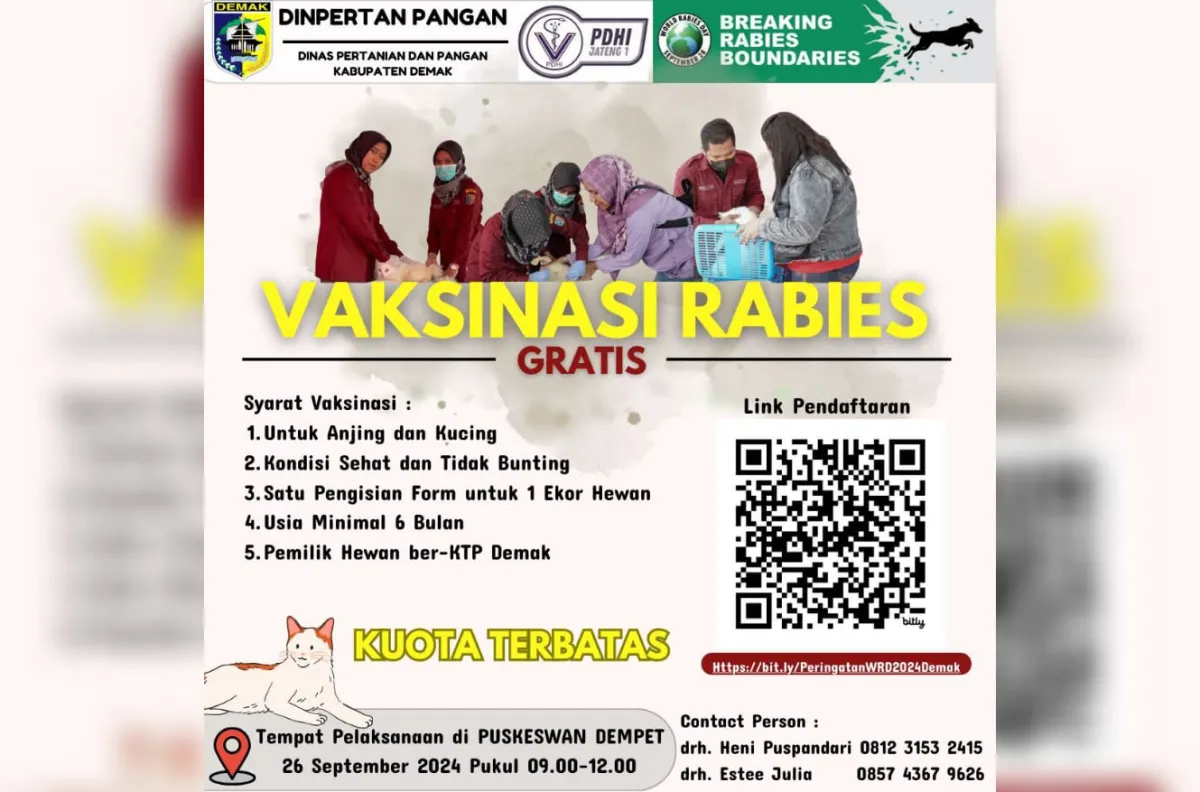 Sambut Hari Anti Rabies Sedunia, Dipertan Pangan Demak Gelar Vaksinasi Gratis Anabul