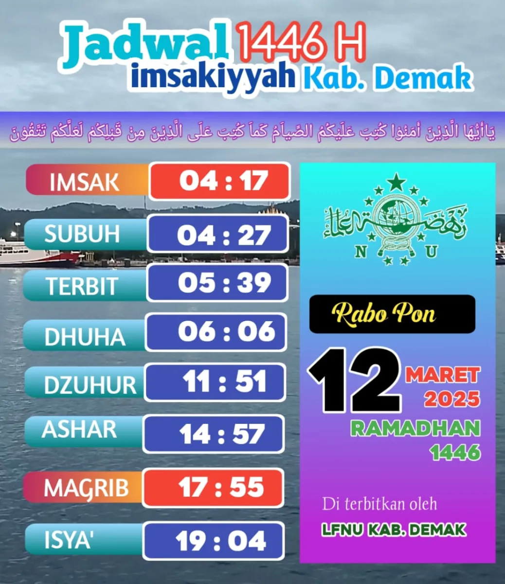 Jadwal Imsakiyah 12 Ramadlan Menurut Lembaga Falakiyah PCNU Demak, Berikut Rinciannya