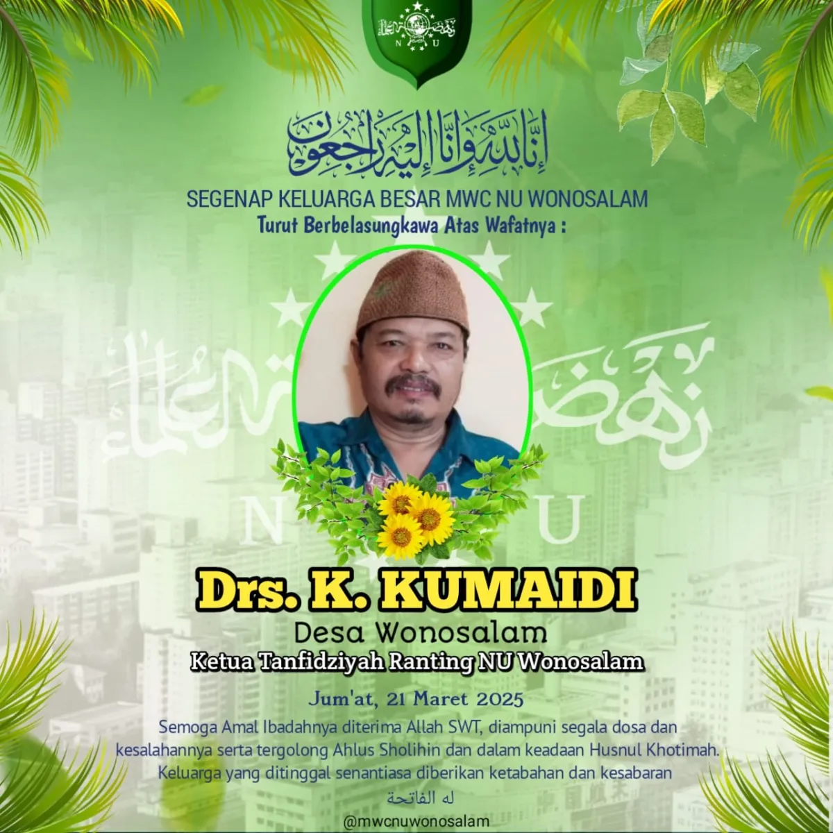 Innalillahi, Ketua Ranting NU Wonosalam Kumaidi Tutup Usia