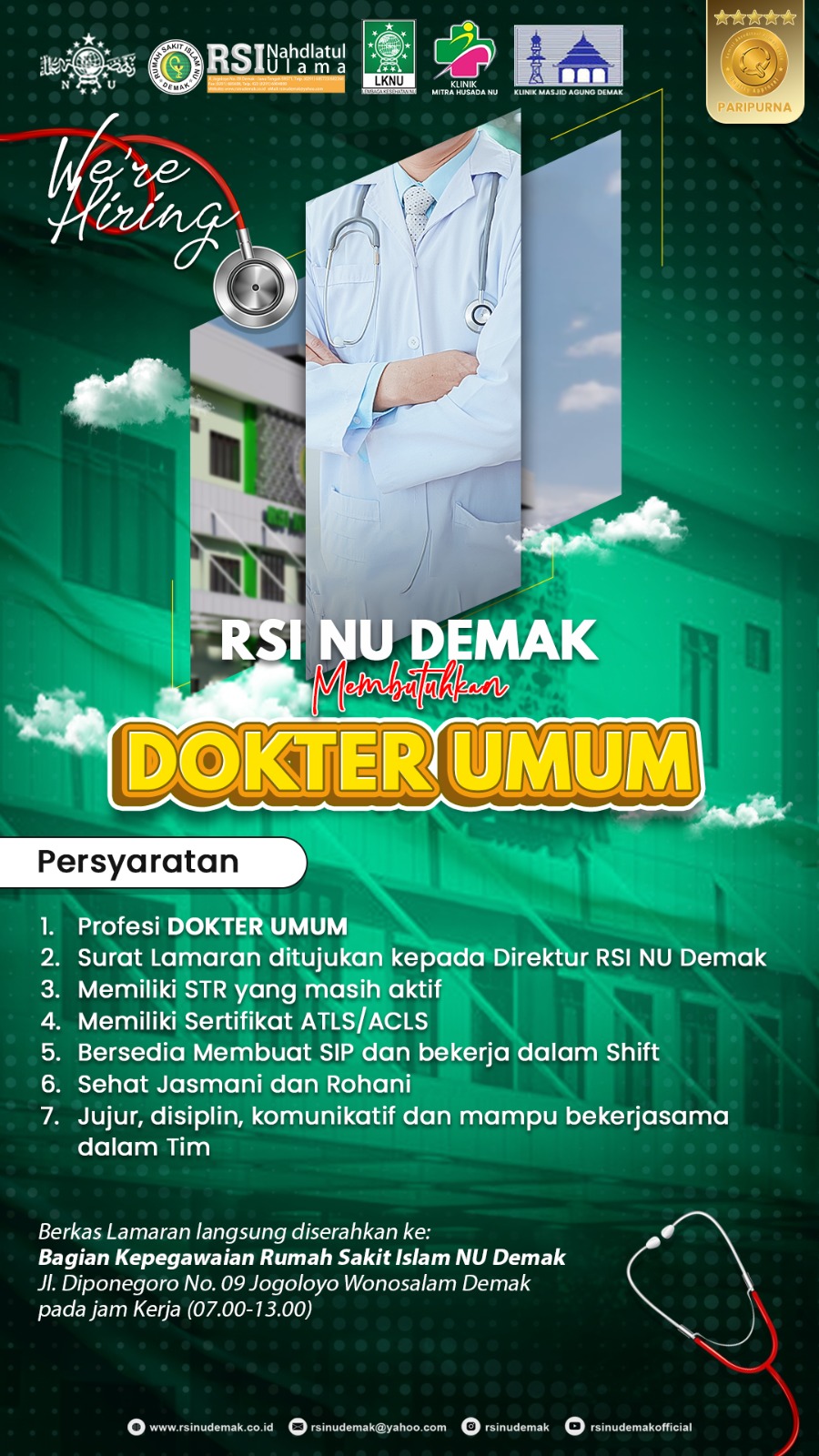 Lowongan Kerja Dokter Di Rumah Sakit Islam Nahdlatul Ulama Dibuka, Intip Persyaratanya